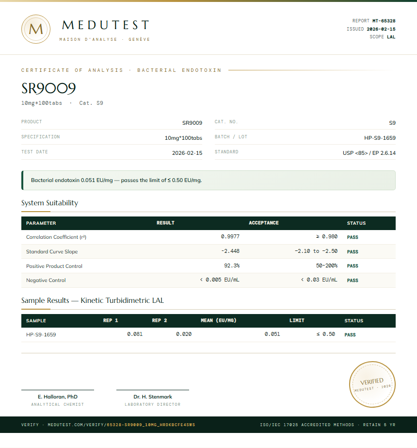 SR9009 Endotoxin report by Medutest