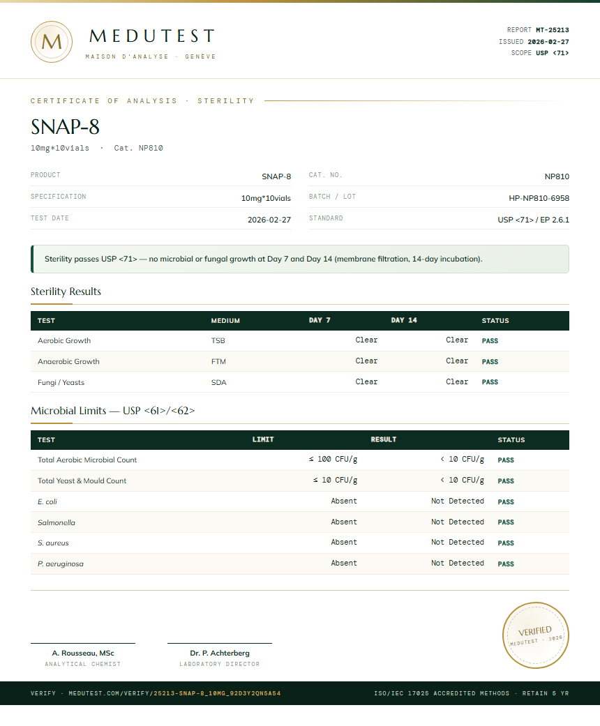 SNAP-8 Sterility report by Medutest